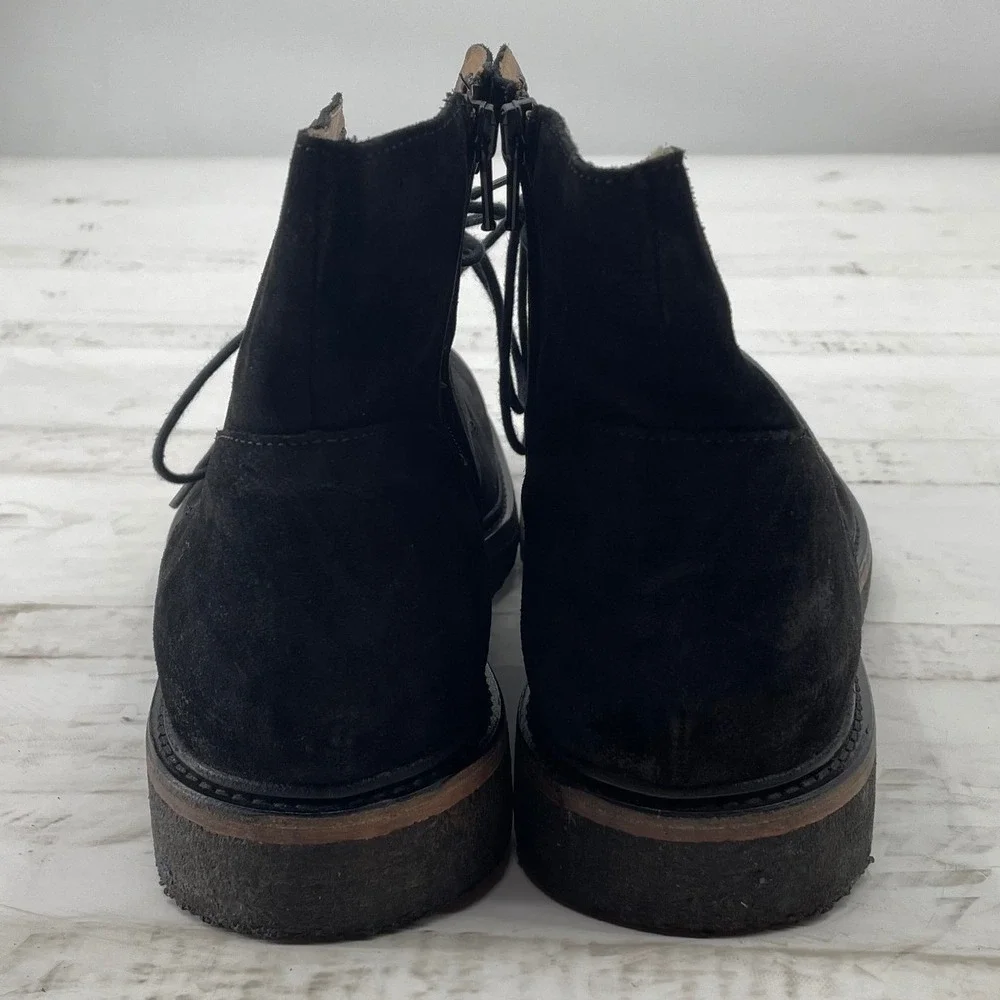 Barneys New York Men's Boots Side Zip Lace Up Black Suede Leather 10.5